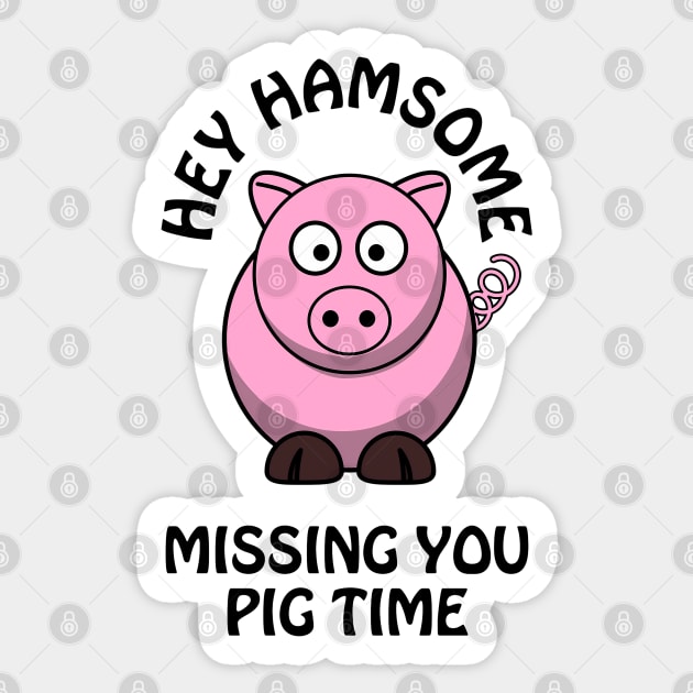 Hey hamsome, missing you pig time - cute & funny romantic pun Sticker by punderful_day